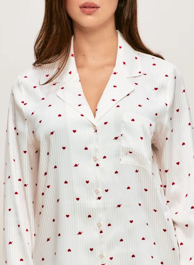 UNDIZ Satin shirt with heart pattern